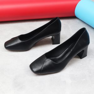 Giày Cao Gót 7P, Mũi Vuông Da Mềm In Vân - NeO.5518