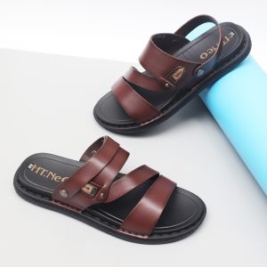 Sandal Nam Da Bò 3 Quai Chéo, Đế Cao Su May Chắc Chắn – HT.NeO.0041 9 Dep sandal nam da bo 16